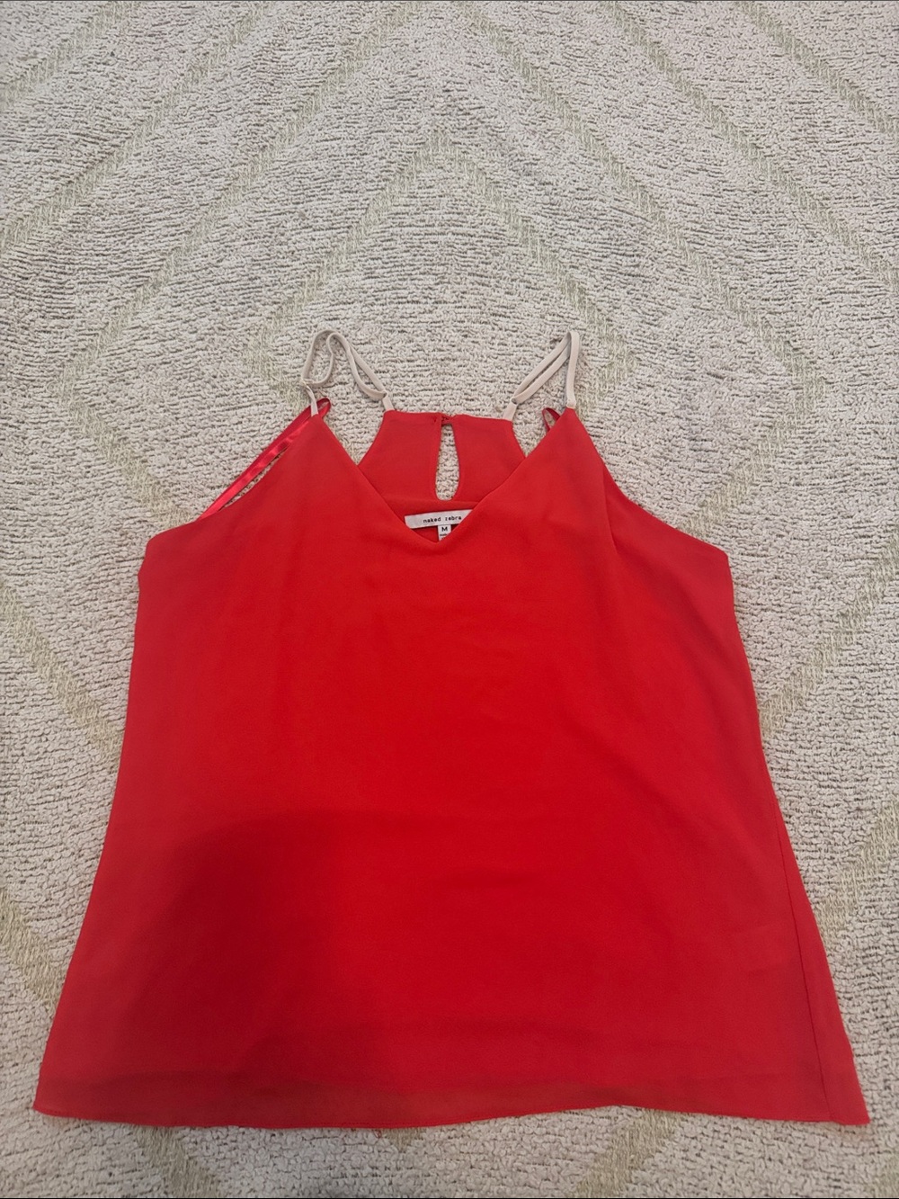 Naked Zebra Coral Red Layered Sleeveless Blouse Keyhole Back Size Medium